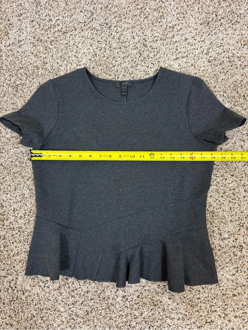 J. Crew Charcoal Grey Peplum Short Sleeve Ruffle Top Pleated Size M